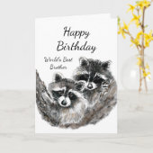 世界の弟最高の誕生日かわいいラクーン動物 カード (黄色い花)