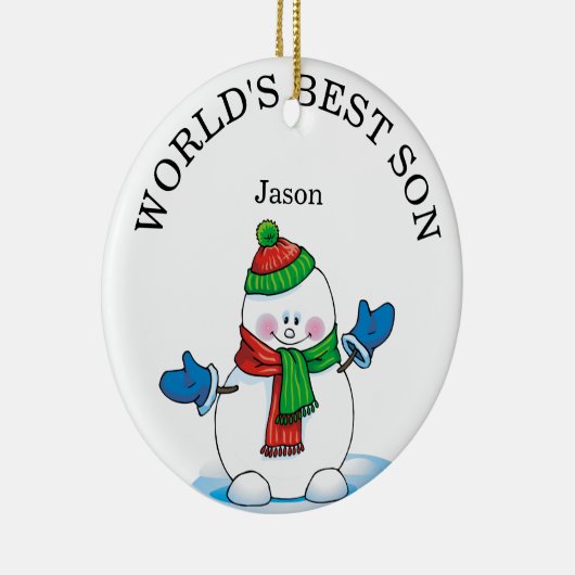 世界の息子最高の雪だるまクリスマス セラミックオーナメント (右)