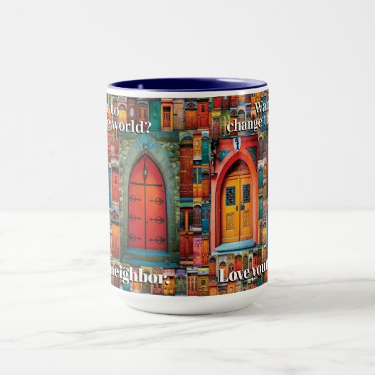 世界の愛する隣人の扉を変え感動的る マグカップ (中央)