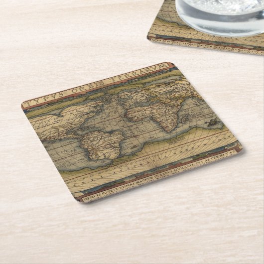 世界の旧式な地図 スクエアペーパーコースター (アングル)