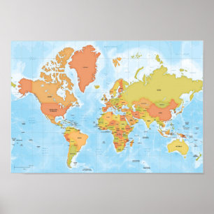 世界の明るい地図 ポスター
