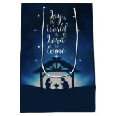 世界の星空への喜び出生シーンのクリスマス ミディアムペーパーバッグ (裏面)