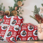 世界の書道への喜びラウンドフォトレッド ラッピングペーパー