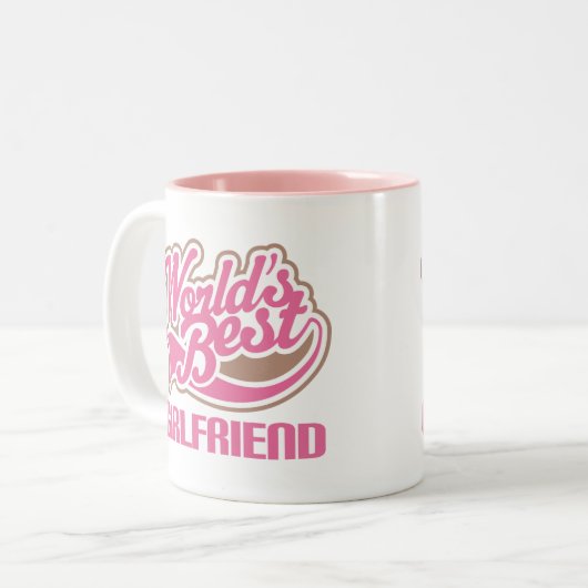 世界の最も最高のなガールフレンドのピンク ツートーンマグカップ (正面左)