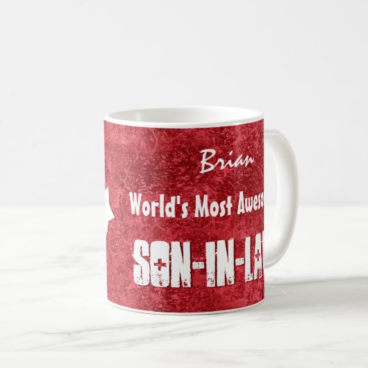 世界の最も素晴らしい義理の息子赤くグランジなV004 コーヒーマグカップ (正面右)