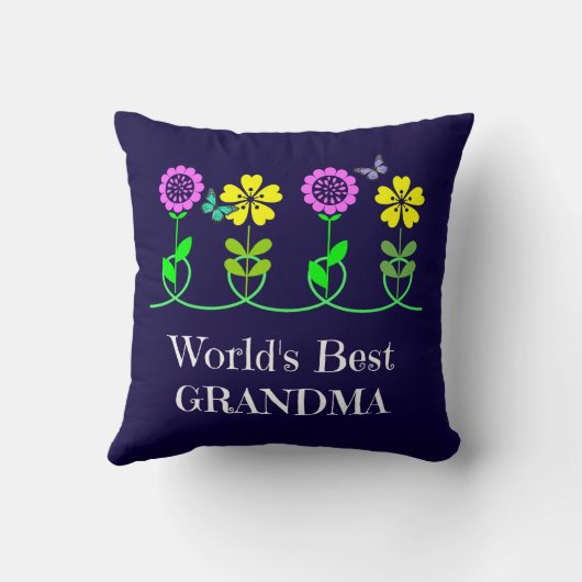 世界の最高のおばあちゃんかわいらしフローラデザイン クッション (裏面)