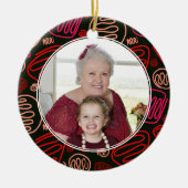 世界の最高のおばあちゃん赤1行パターン写真 セラミックオーナメント (正面)