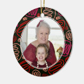 世界の最高のおばあちゃん赤1行パターン写真 セラミックオーナメント (左)