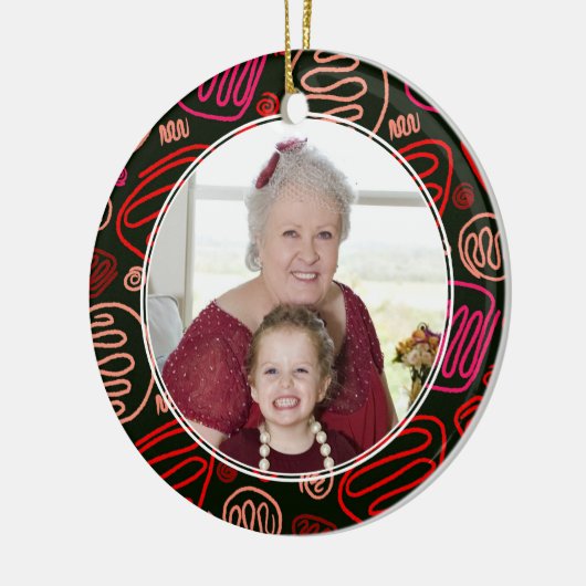 世界の最高のおばあちゃん赤1行パターン写真 セラミックオーナメント (左)