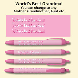 世界の最高のおばあちゃん！ – ピンク色の文字を変更できる 黒ボールペン