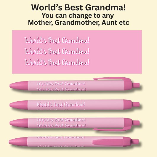 世界の最高のおばあちゃん! – ピンク色の文字を変更できる 黒ボールペン