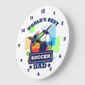 世界の最高のサッカーパパ父の日 ラージ壁時計 (傾斜)