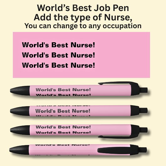 世界の最高のナース!タイプ、または名前、ピンクを追加する 黒ボールペン
