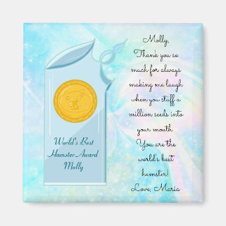 世界の最高のハムスターガラスのトロフィーとメッセージ マグネット