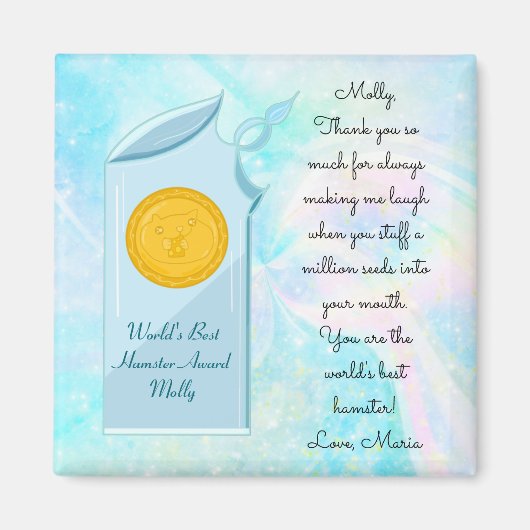 世界の最高のハムスターガラスのトロフィーとメッセージ マグネット (正面)