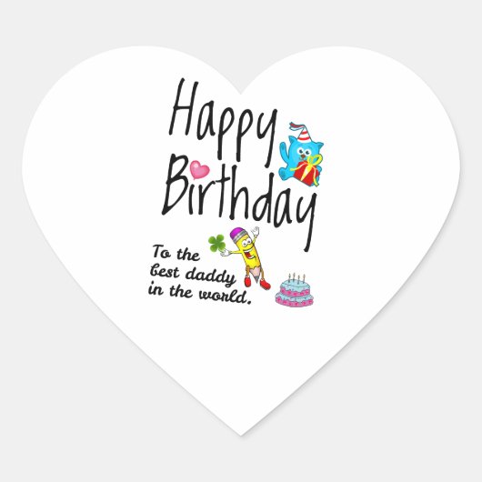 世界の最高のパパへのハッピーバースデー ハートシール (正面)