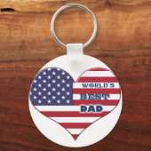 世界の最高のパパアメリカ国旗のハート キーホルダー (正面)
