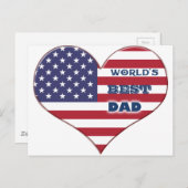 世界の最高のパパアメリカ国旗のハート ポストカード (正面/裏面)
