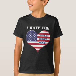 世界の最高のパパアメリカ国旗のハート Tシャツ