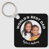 世界の最高のパパカスタム写真と名前ブラック キーホルダー (正面)