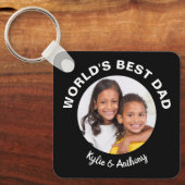 世界の最高のパパカスタム写真と名前ブラック キーホルダー (正面)