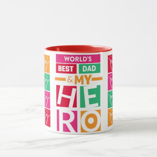 世界の最高のパパハートとヒーローコーヒーマグ マグカップ (中央)