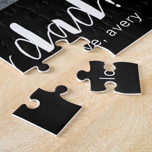 世界の最高のパパ写真と名前の白黒 ジグソーパズル (側面)