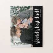 世界の最高のパパ写真と名前の白黒 ジグソーパズル (縦)