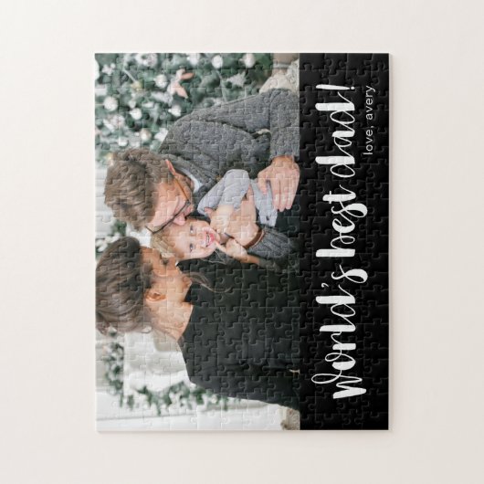 世界の最高のパパ写真と名前の白黒 ジグソーパズル (縦)