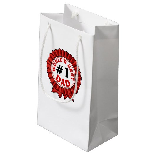 世界の最高のパパ引用文レッドリボンファーザー スモールペーパーバッグ (裏面アングル)