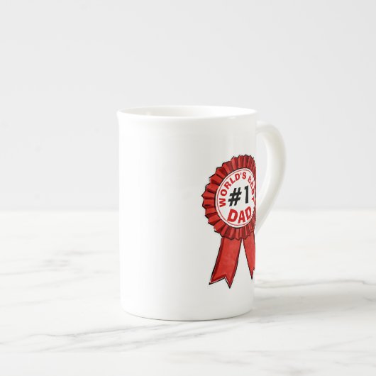 世界の最高のパパ引用文レッドリボンファーザー ボーンチャイナマグカップ (正面右)