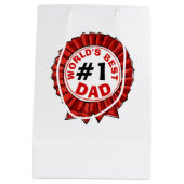 世界の最高のパパ引用文レッドリボンファーザー ミディアムペーパーバッグ (裏面)