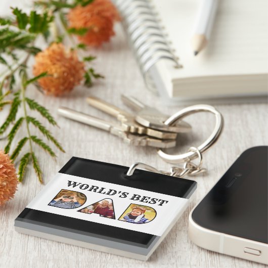 世界の最高のパパ引用文3 Photo Collage キーホルダー (正面右)