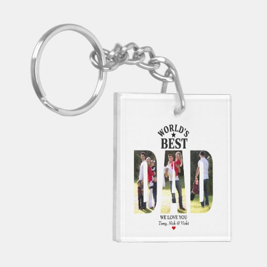 世界の最高のパパ認定の父の日の写真 キーホルダー (正面左)