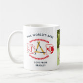 世界の最高のパパ野球カスタムの写真名 コーヒーマグカップ (左)