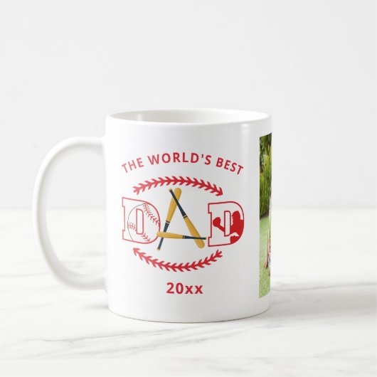 世界の最高のパパ野球カスタムの写真名 コーヒーマグカップ (左)