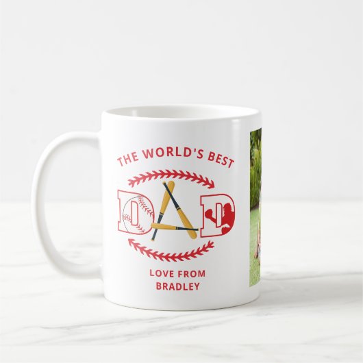 世界の最高のパパ野球カスタムの写真名 コーヒーマグカップ (左)