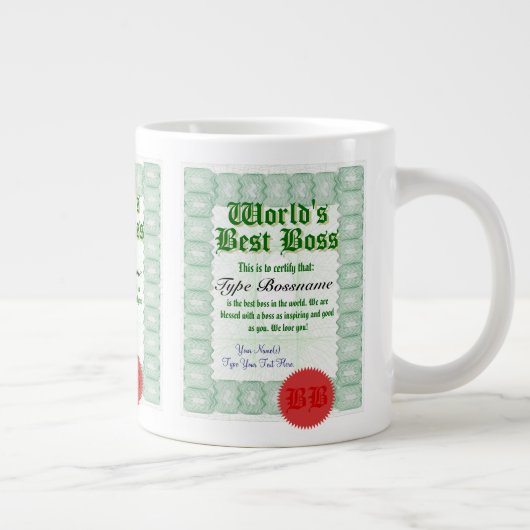 世界の最高のボス賞受賞証明書ジャンボマググ ジャンボコーヒーマグカップ (右)