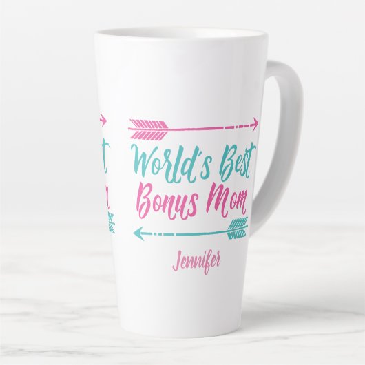 世界の最高のボーナス母義母ピンク母の日 カフェラテマグ (右アングル)