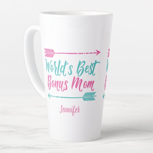 世界の最高のボーナス母義母ピンク母の日 カフェラテマグ (左アングル)