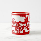 世界の最高のママ・ダ赤と白マスク ツートーンマグカップ (中央)