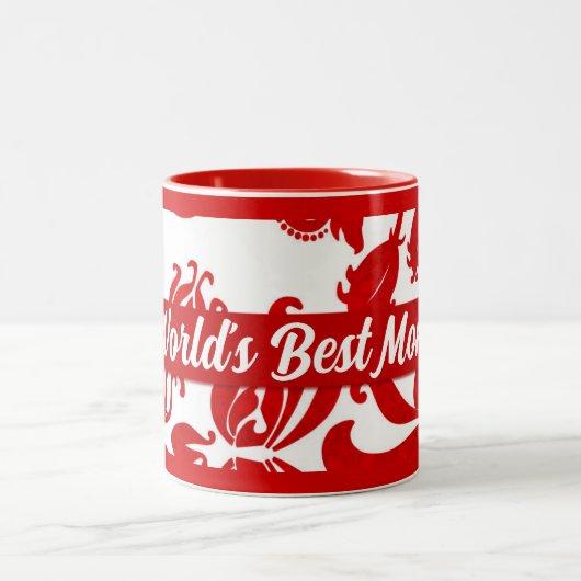世界の最高のママ・ダ赤と白マスク ツートーンマグカップ (中央)