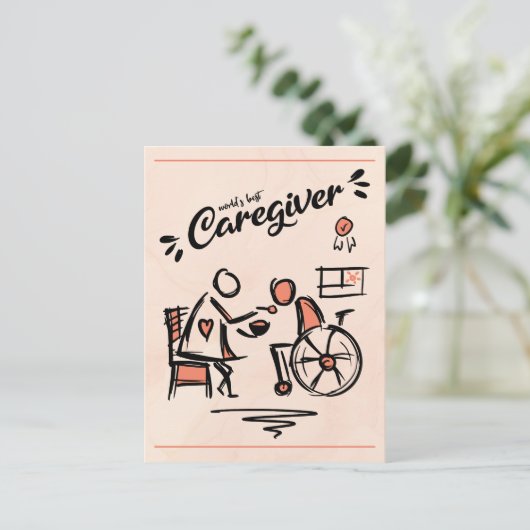 世界の最高の介護士・車椅子の人 ポストカード (スタンド正面)