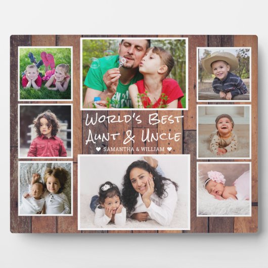 世界の最高の伯母と叔父の8フォト素朴ウッド フォトプラーク (正面)