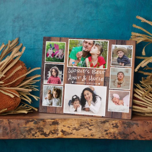 世界の最高の伯母と叔父の8フォト素朴ウッド フォトプラーク (側面)