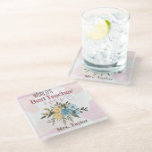 世界の最高の先生フローラパーソナライズされた ガラスコースター (アングル)