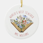 世界の最高の先生ブックフローラ セラミックオーナメント (正面)