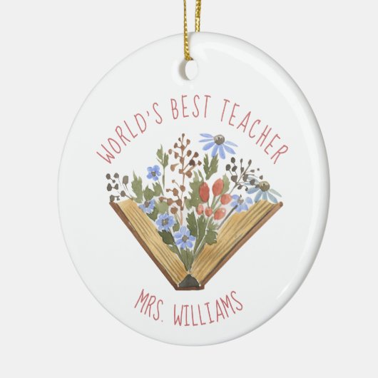 世界の最高の先生ブックフローラ セラミックオーナメント (左)