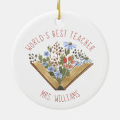 世界の最高の先生ブックフローラ セラミックオーナメント (裏面)