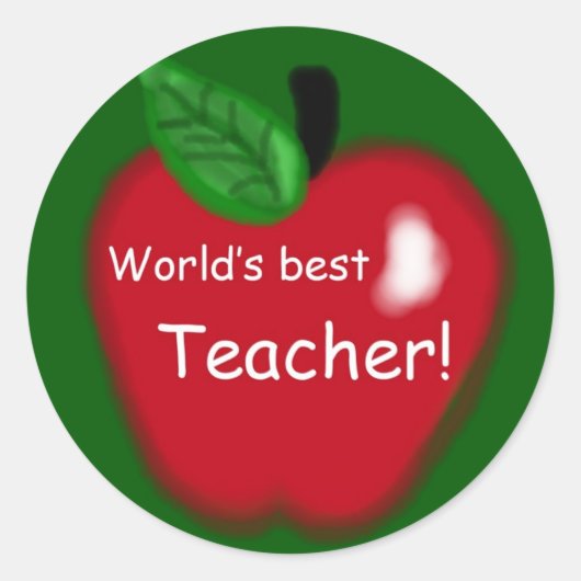 世界の最高の先生Apple on Green Round Sticker ラウンドシール (正面)